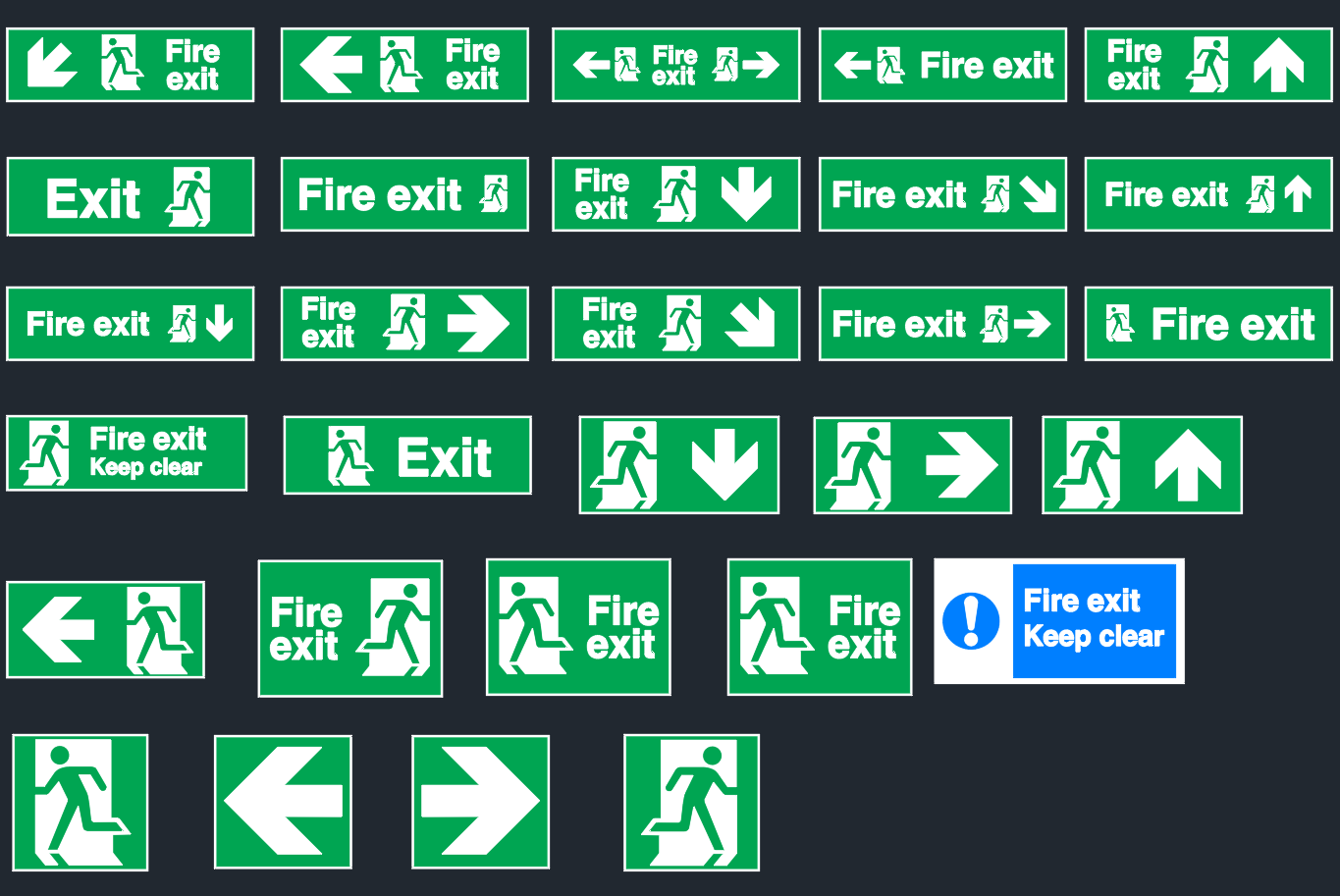 Fire Exit Sign CAD Blocks | Free DWG Emergency Symbols