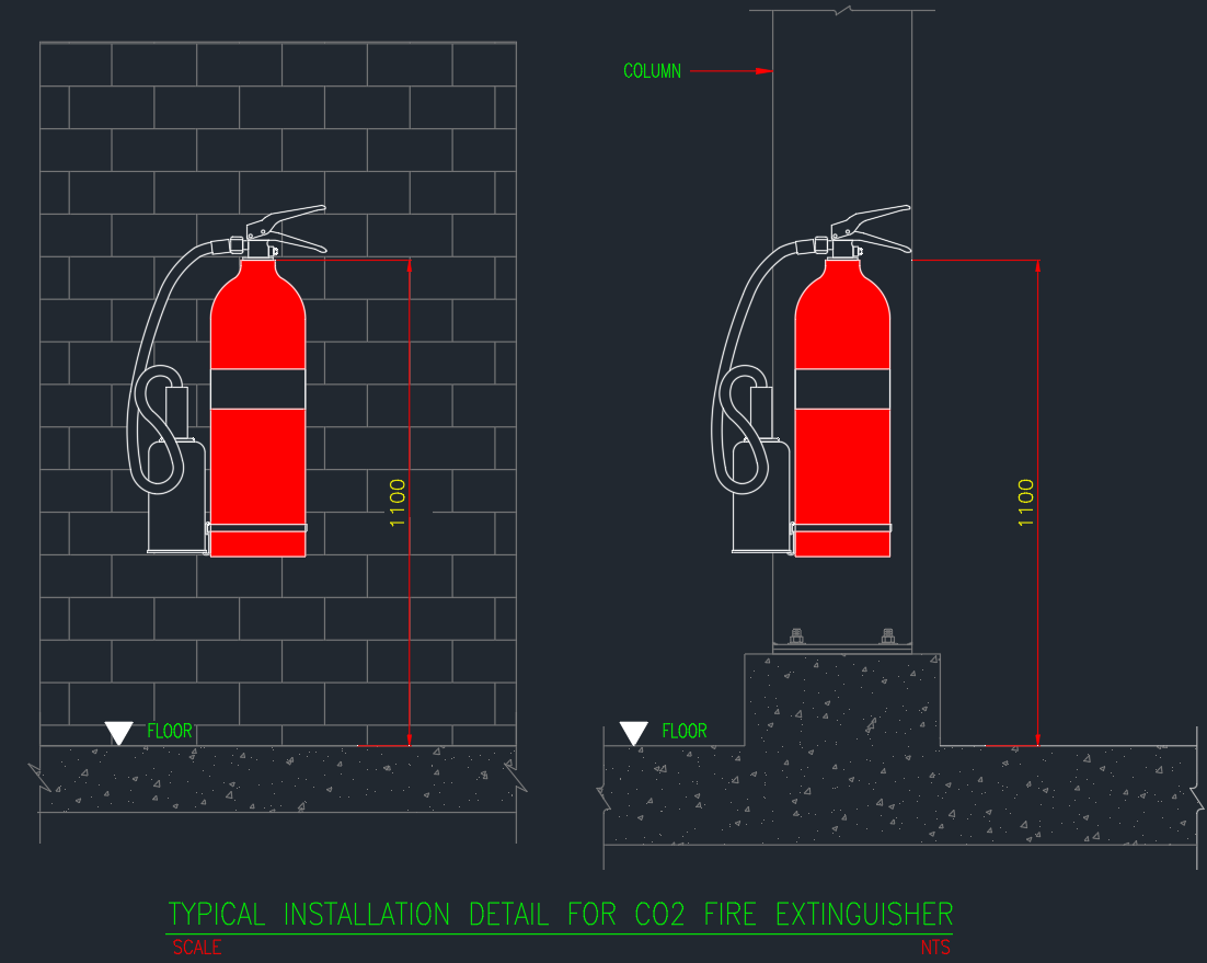 Fire Extinguisher Installation CAD | Free DWG Blocks