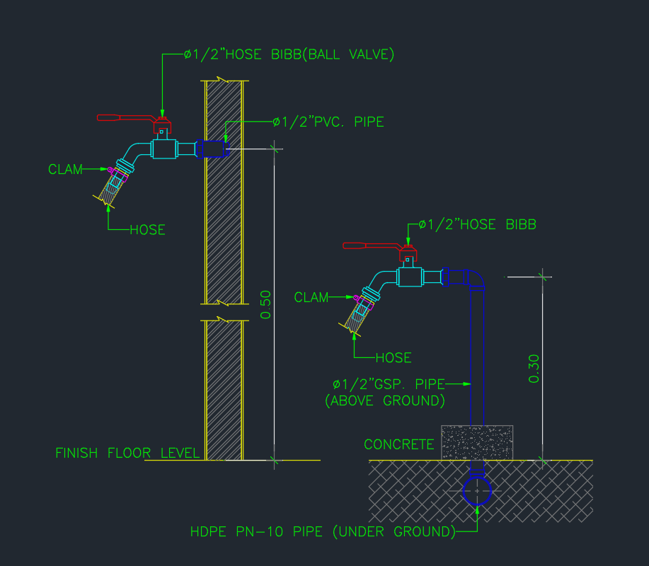 Hose Bibb CAD Details | Outdoor Faucet DWG Download