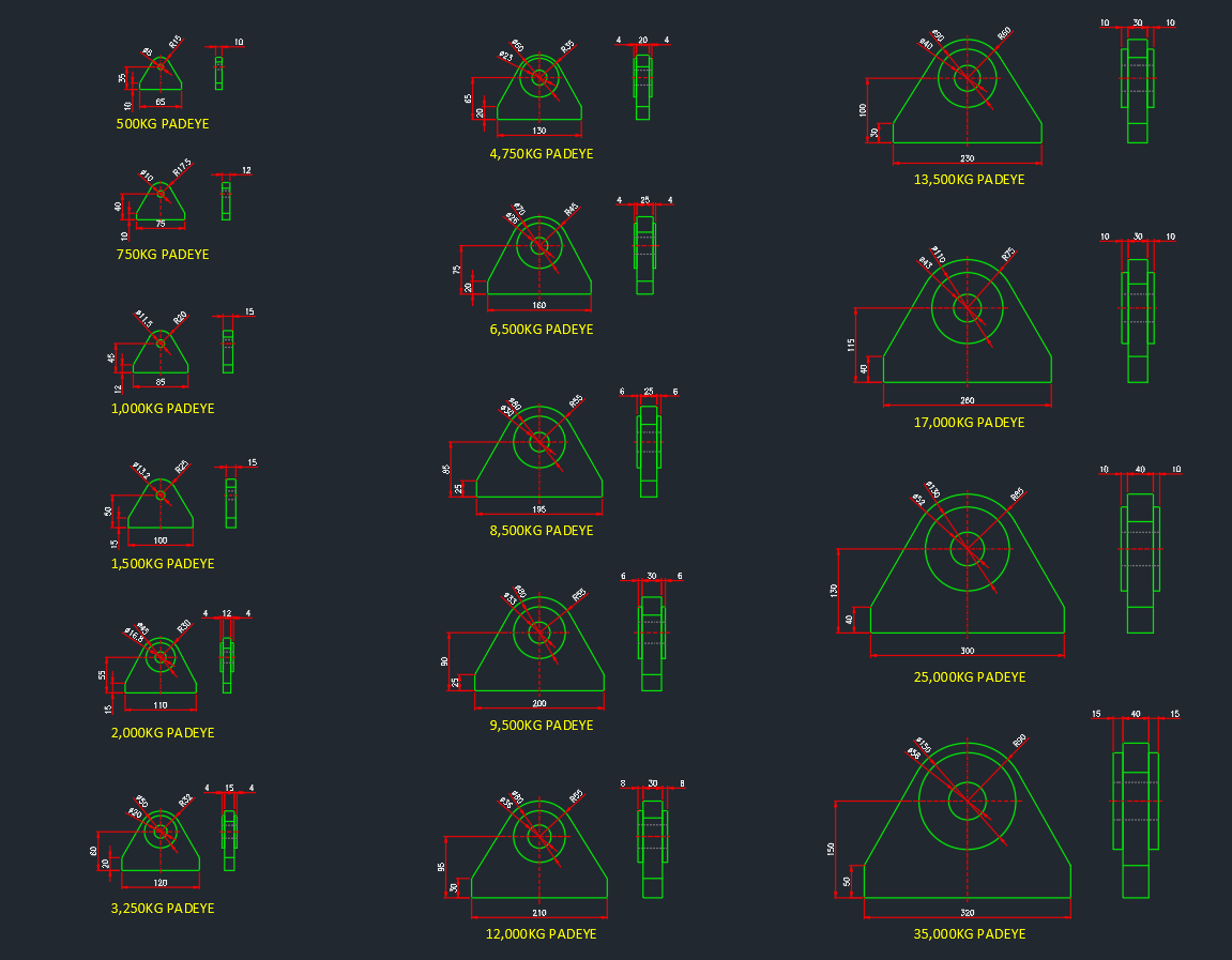 Pad Eye CAD Blocks 0.5–35 Ton | Free DWG for Lifting Use