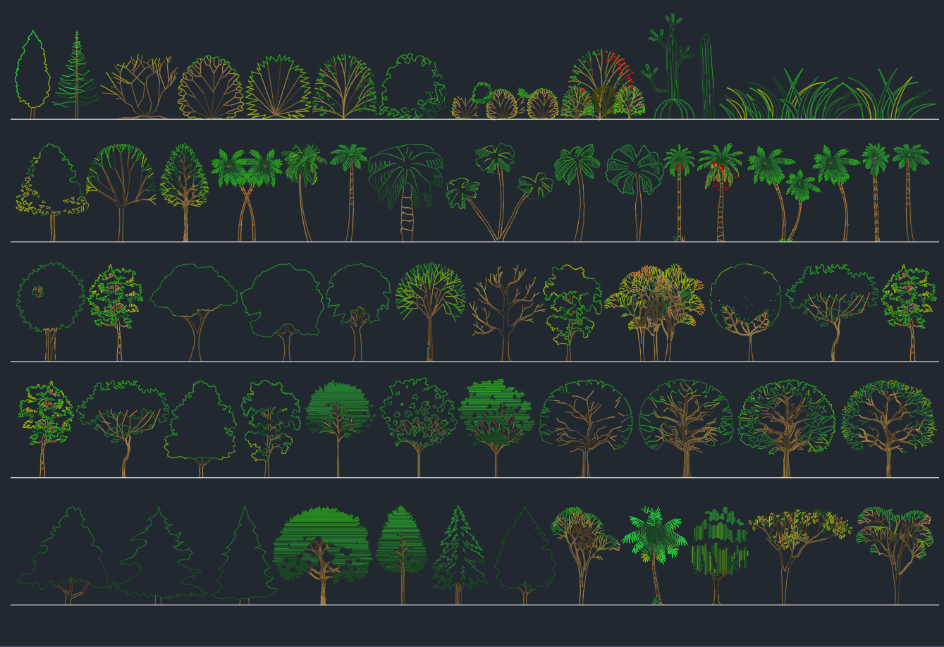 Trees Side View CAD Blocks | Free DWG for AutoCAD