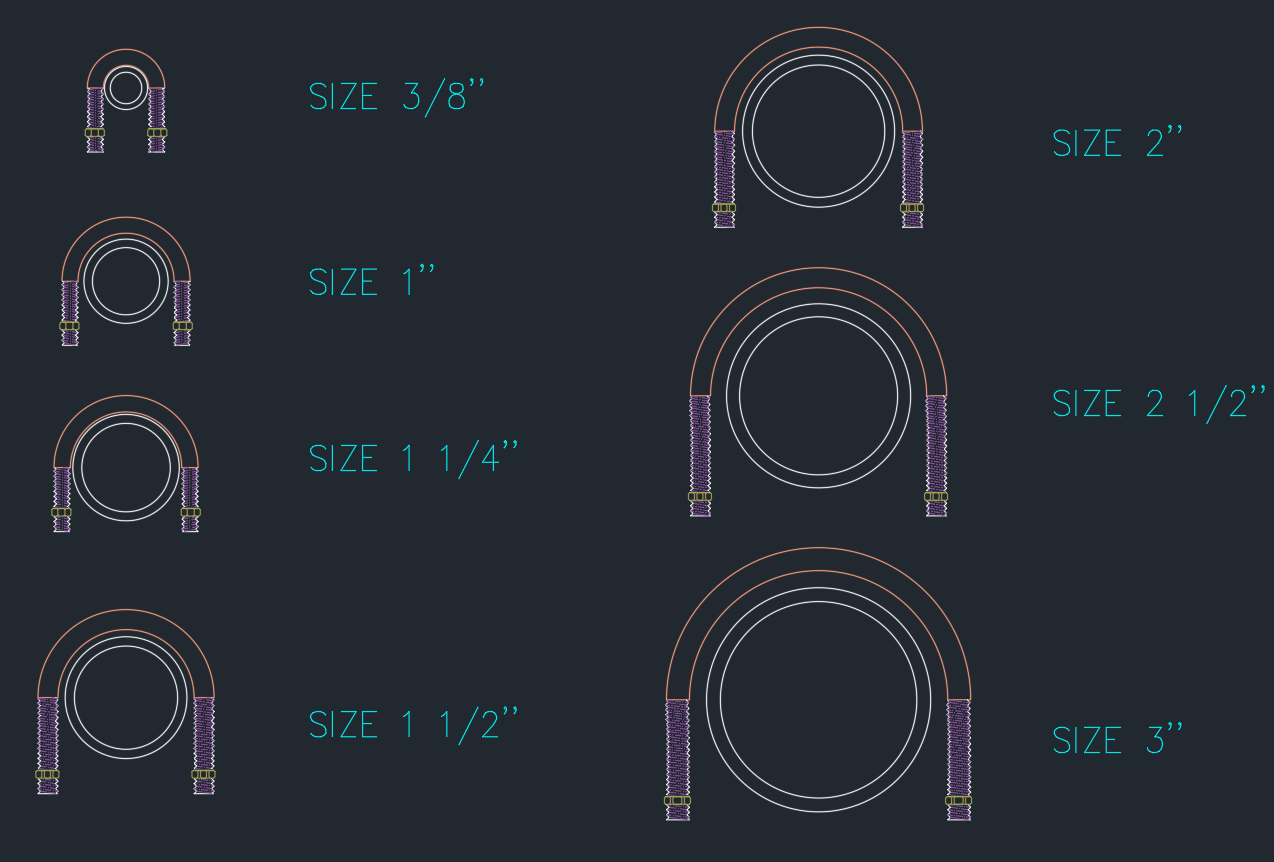 U-Bolt CAD Block | Pipe Clamp DWG Drawing Download