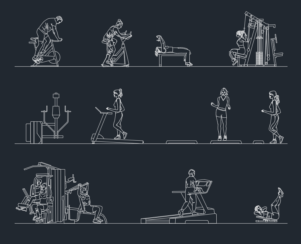 People at the Gym CAD Blocks DWG Workout Figures