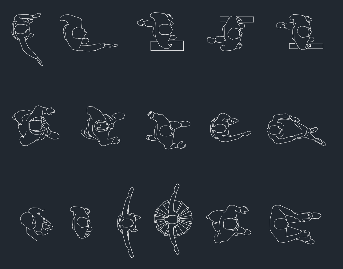 People in Plan CAD Blocks Top View Human Figures DWG