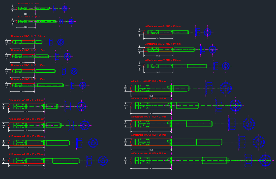 Concrete Wedge Anchors CAD Blocks DWG Fastener Download