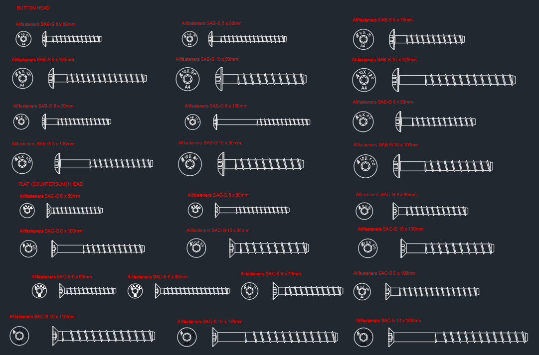Concrete Screw CAD Blocks DWG Anchoring Fastener Design