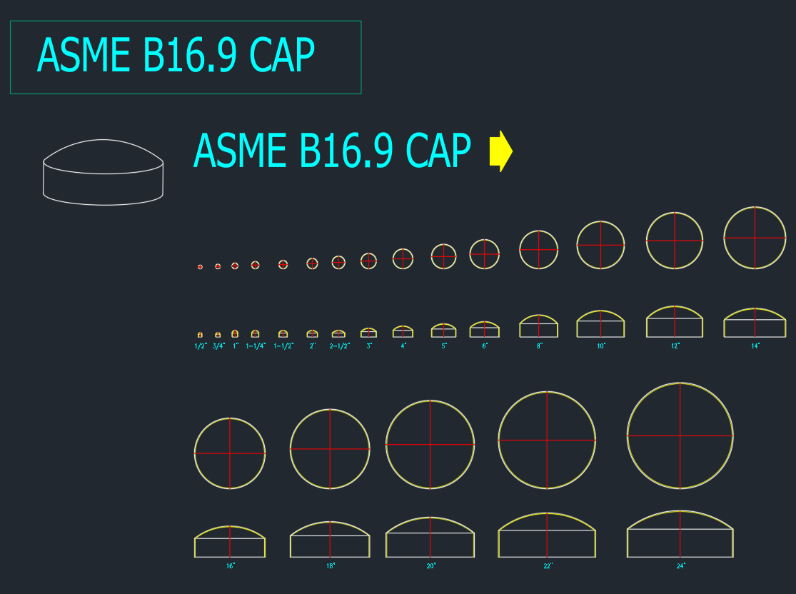 ASME B16.9 Cap CAD Block | AutoCAD Drawing for Pipe Fitting