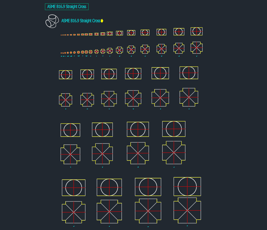 ASME B16.9 Straight Cross CAD Block | AutoCAD Drawing