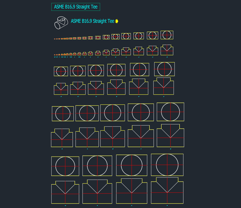 ASME B16.9 Straight Tee CAD Block | AutoCAD Drawing