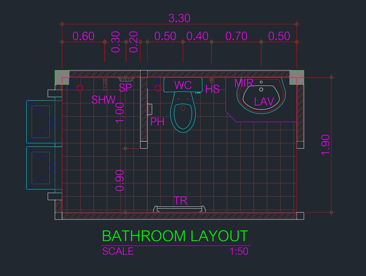 Bathroom Layout 3.3×1.9m | Modern Compact Design