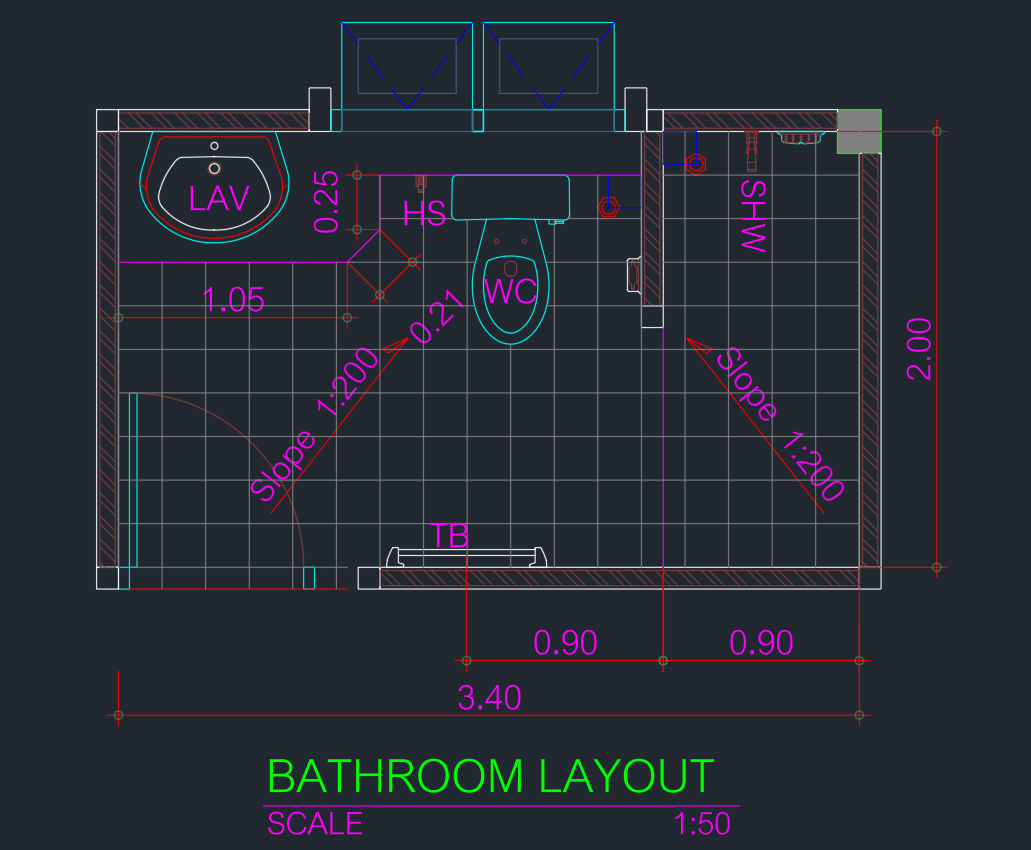 Bathroom Layout 3.4×2m | Modern Functional Design