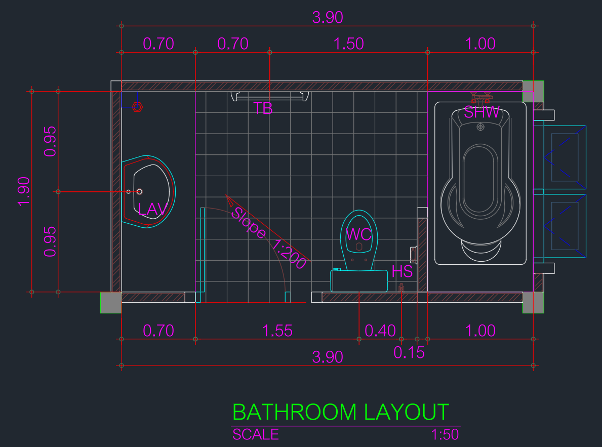 Bathroom Layout 3.9×1.9m | Smart Modern Design