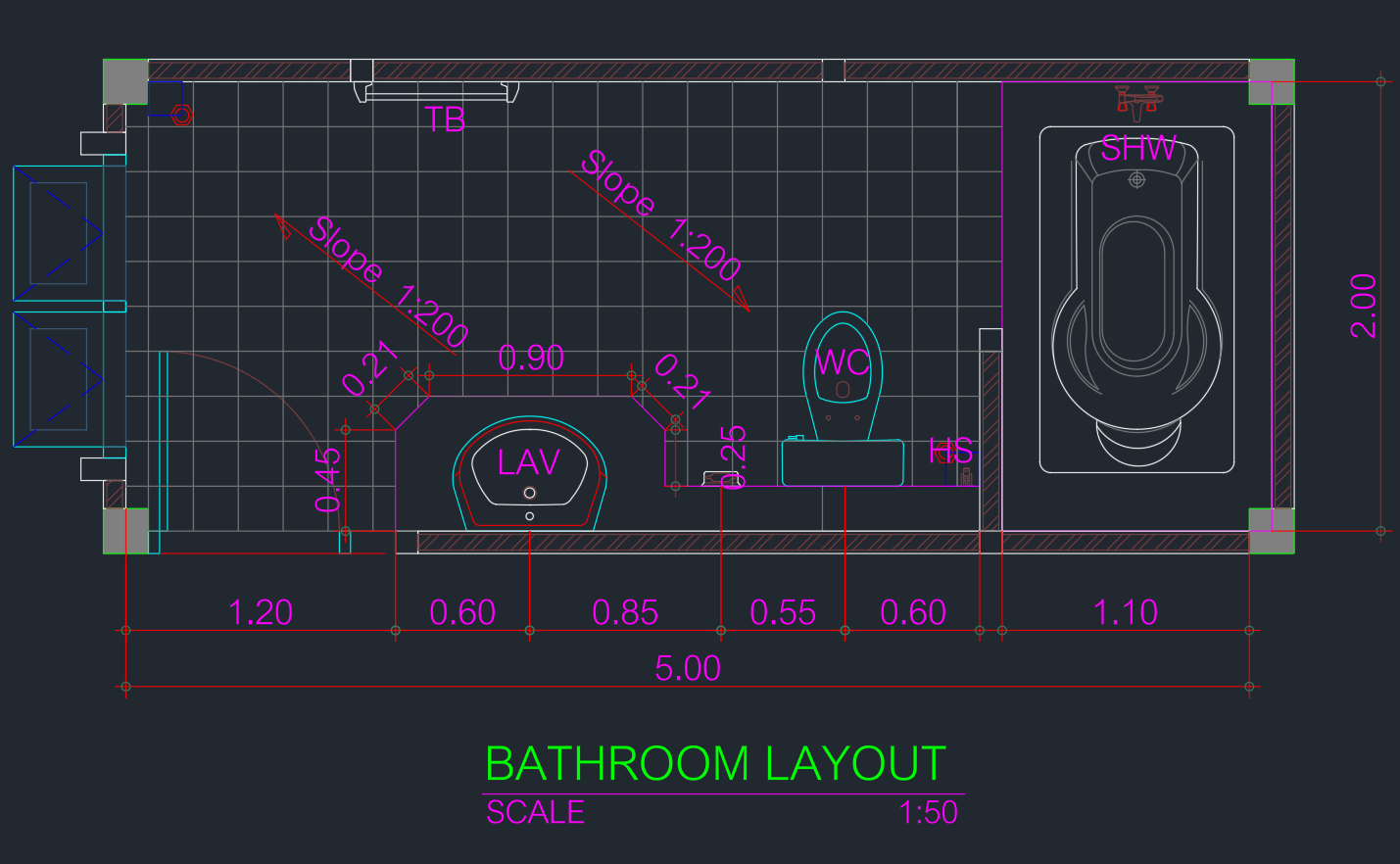 Bathroom Layout 5×2m | Stylish & Functional Design