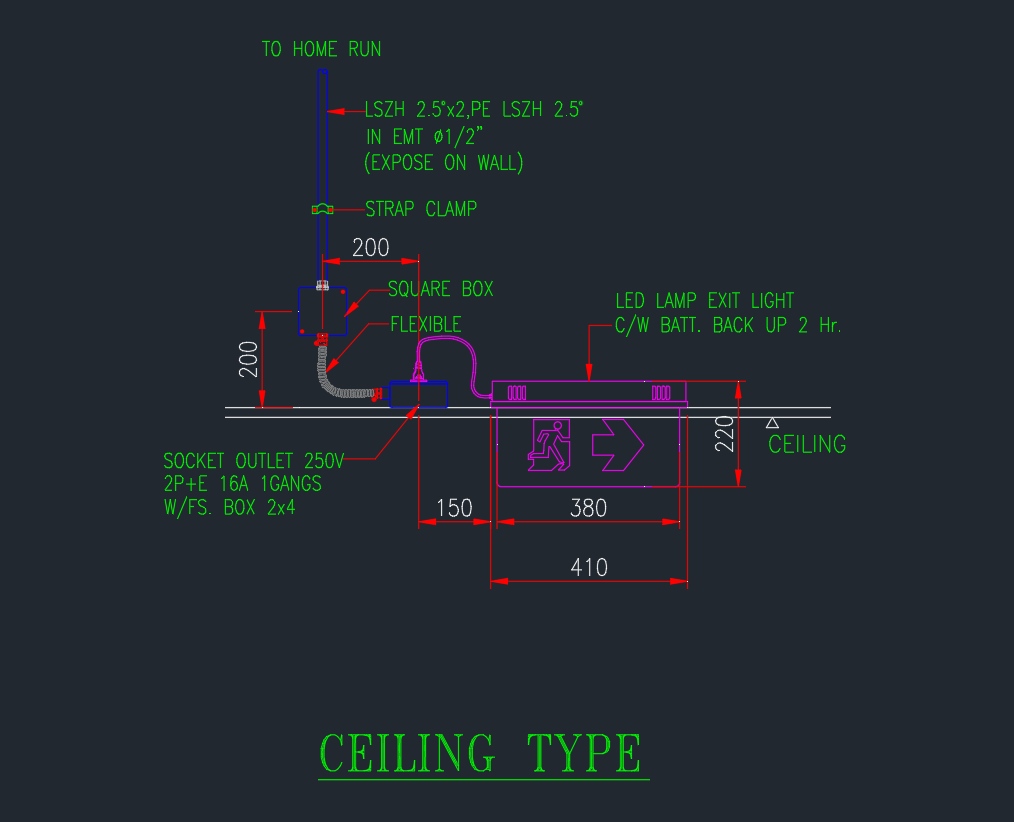 Exit Sign Ceiling Installation DWG | AutoCAD CAD Block