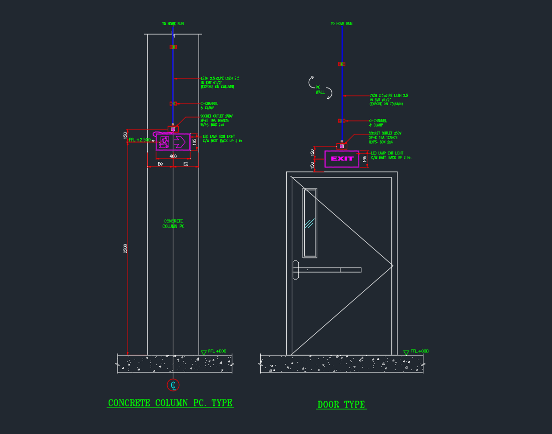 Exit Sign Installation DWG for Precast Concrete CAD Block