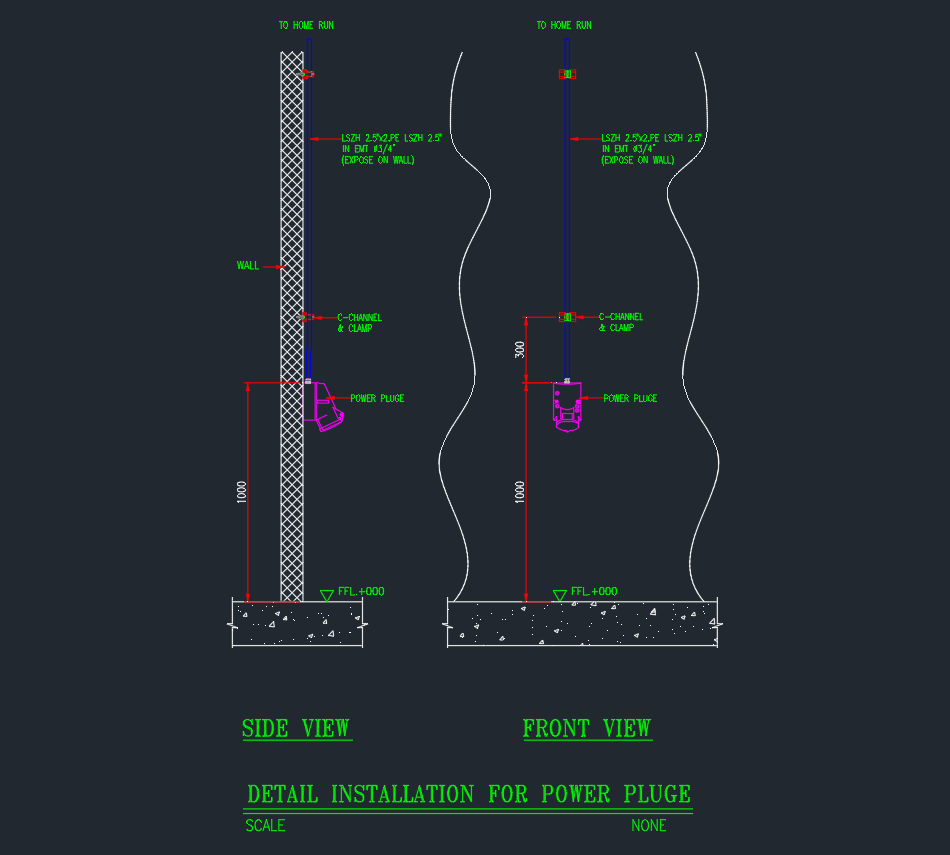 Power Plug Installation DWG | AutoCAD CAD Block Details