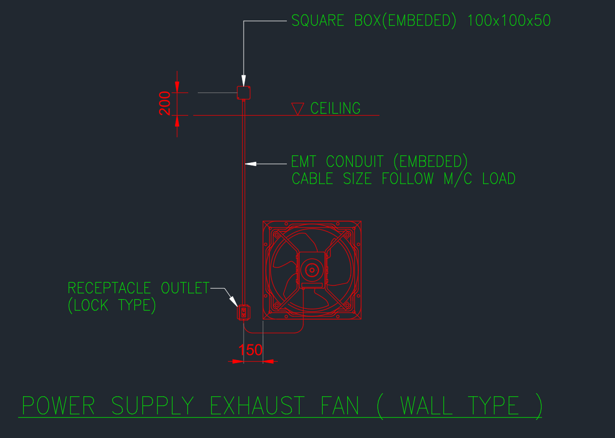 Exhaust Fan Power Supply CAD Block | DWG Installation