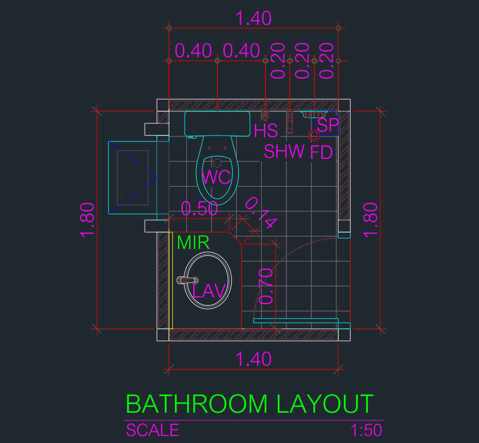 Small Bathroom Layout 1.8×1.4m | Compact Space Design