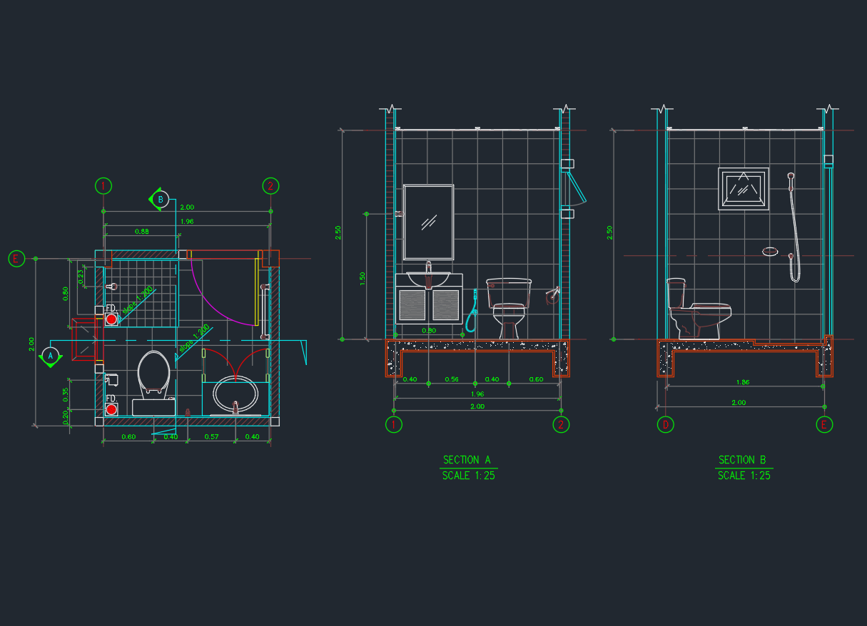 Small Bathroom Layout 2x2m | Compact Modern Design