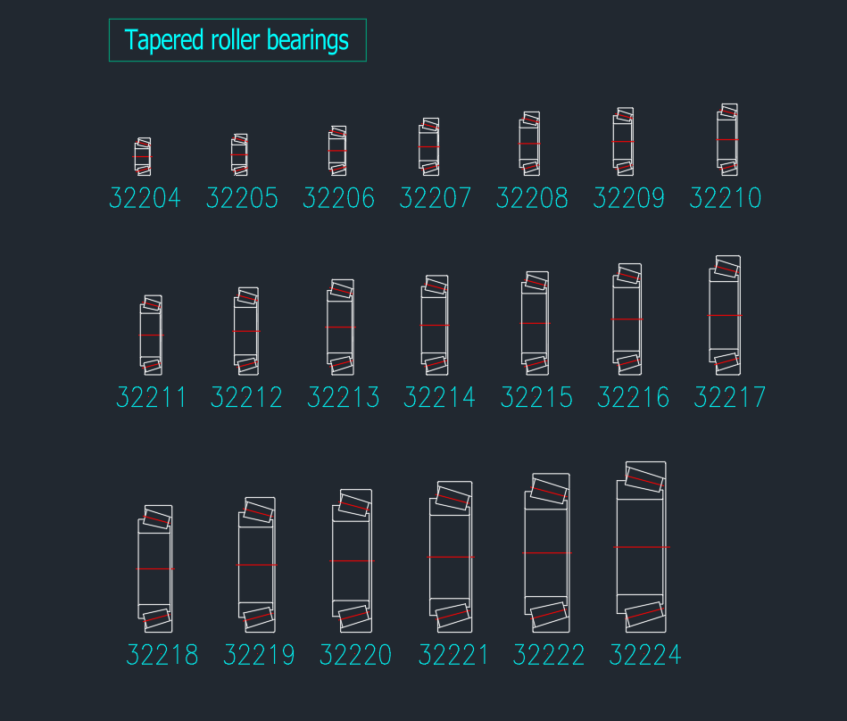 Tapered Roller Bearing CAD Block Drawing for AutoCAD