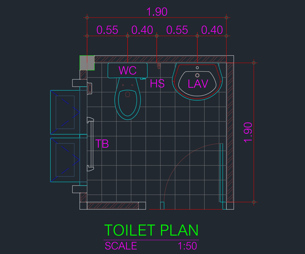 Toilet Plan 1.9×1.9m | Compact Functional Design