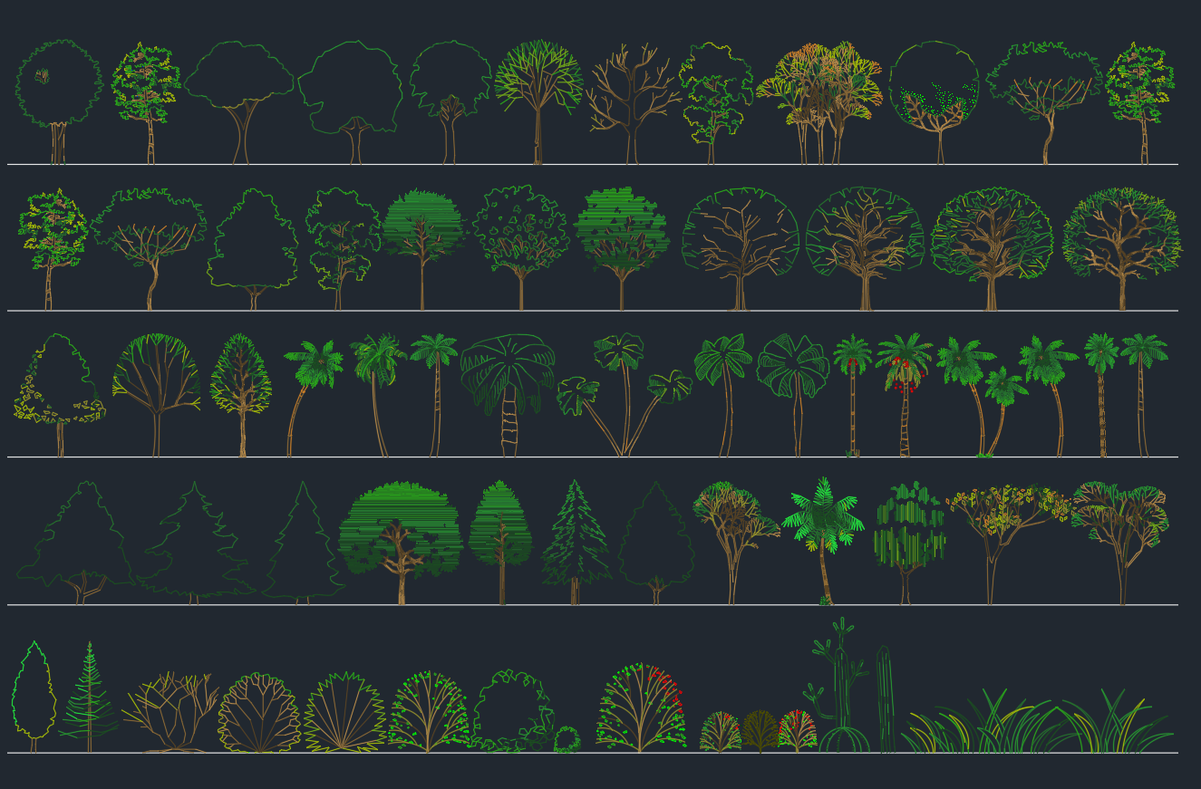 Trees Side View CAD Blocks | Free DWG for AutoCAD