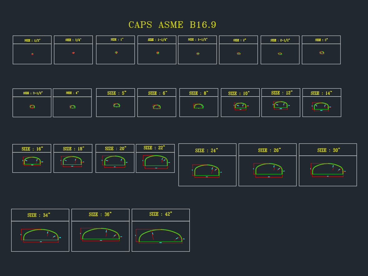 Pipe Caps ASME B16.9 | AutoCAD Drawing for Pipe Fittings