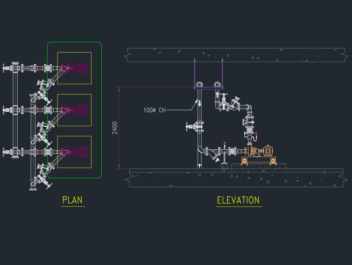 Chilled Water Pump Valve Assembly AutoCAD Drawing