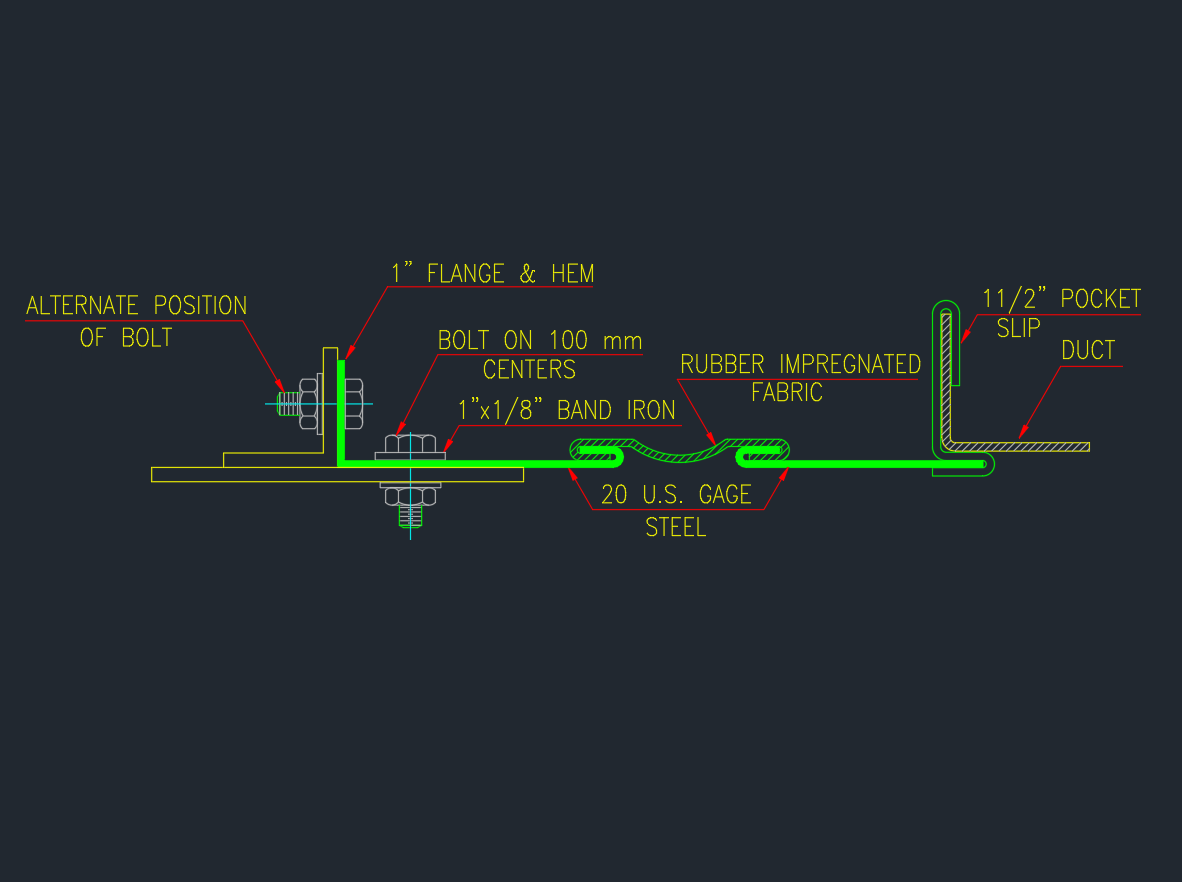 Rectangular Duct Flexible Connection CAD Block Drawing