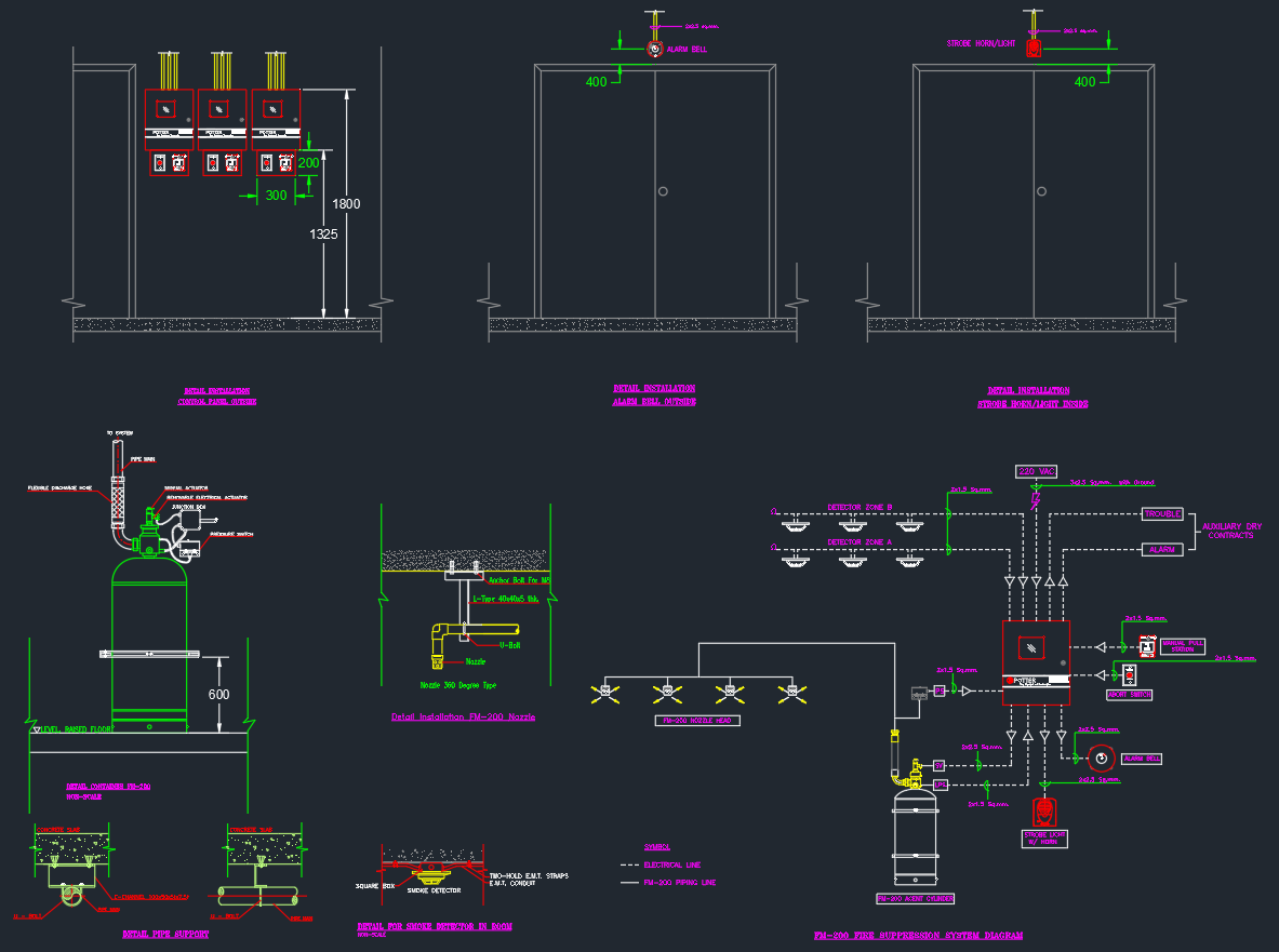 FM-200 Fire Suppression System Diagram – AutoCAD Drawing