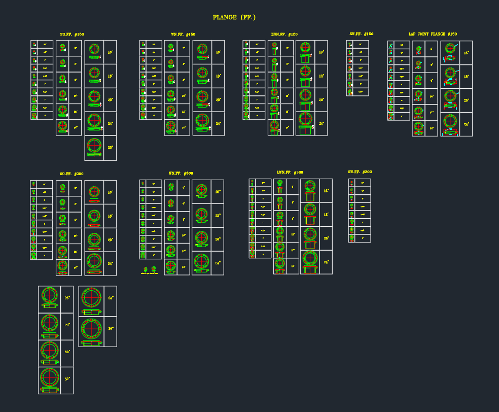 Flat Face Flange AutoCAD Drawing for Piping Equipment