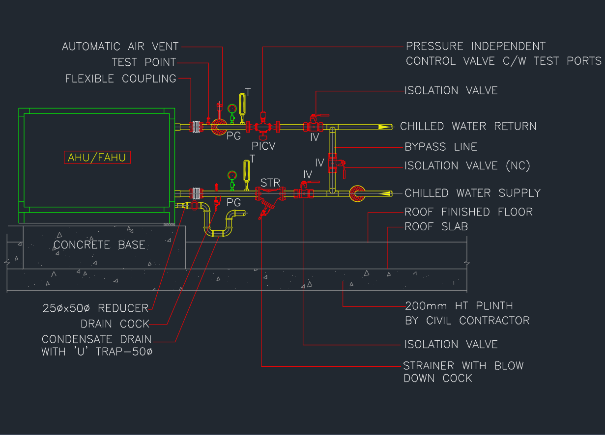 Fresh Air Handling Unit Valve Arrangement AutoCAD Drawing