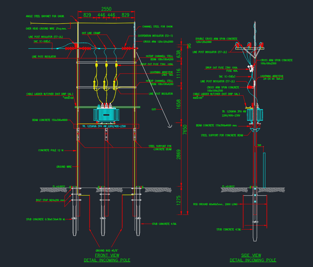 Lightning Arrester for Transformer – AutoCAD Drawing