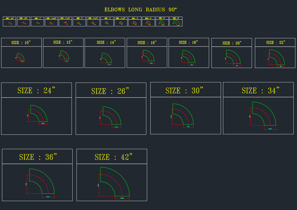 Long Radius Elbow AutoCAD Drawing for Piping Systems