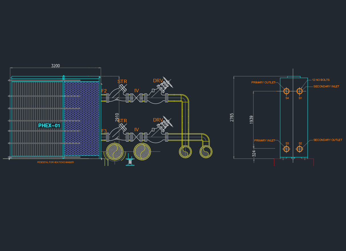 Plate Heat Exchanger AutoCAD Drawing | Detailed Equipment