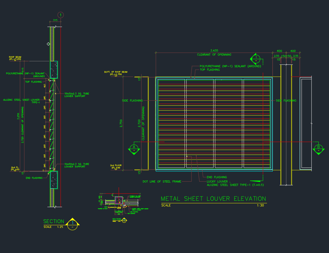 Metal Sheet Louver Detail for AutoCAD Drawing