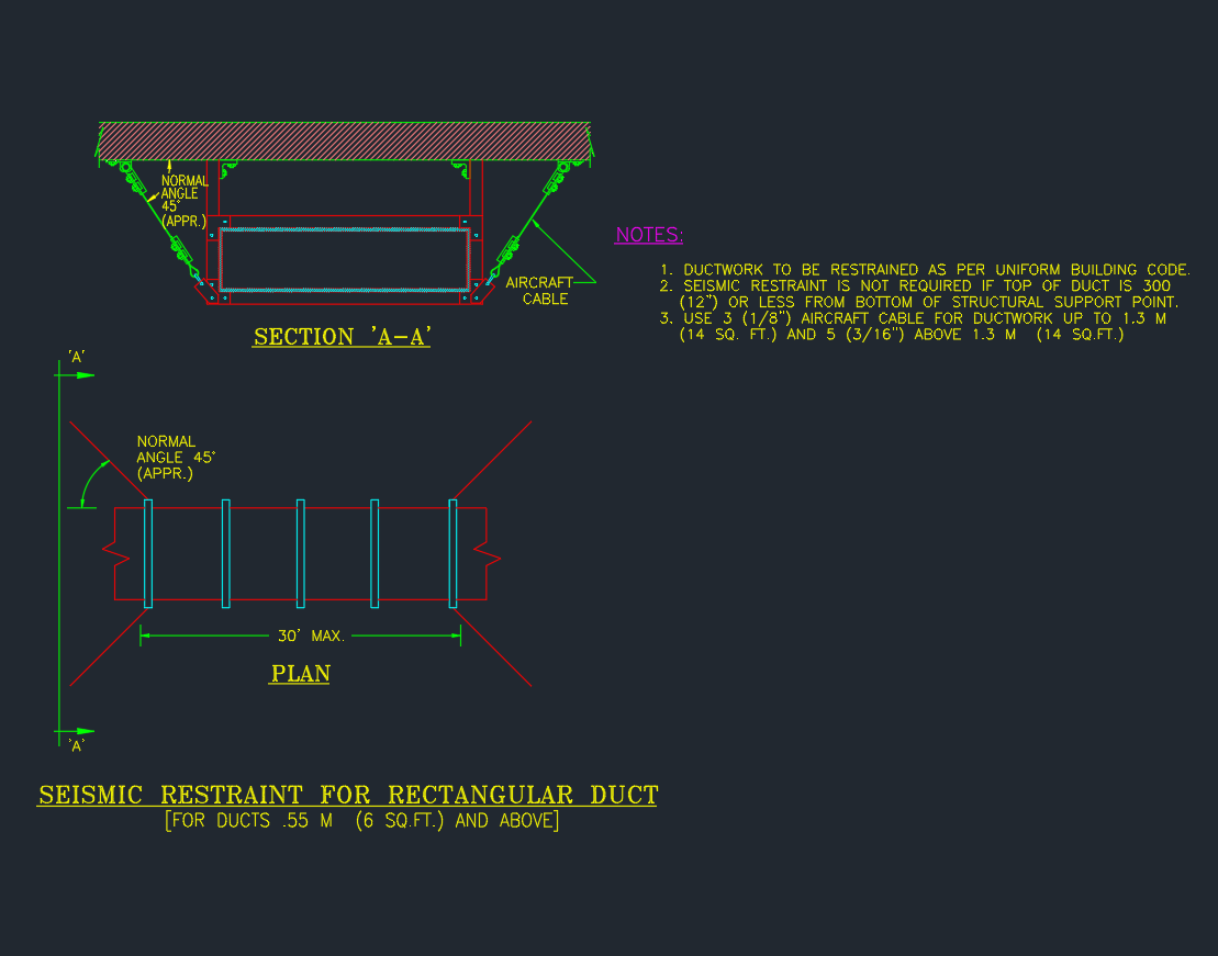 Seismic Restraint for Rectangular Duct AutoCAD Drawing