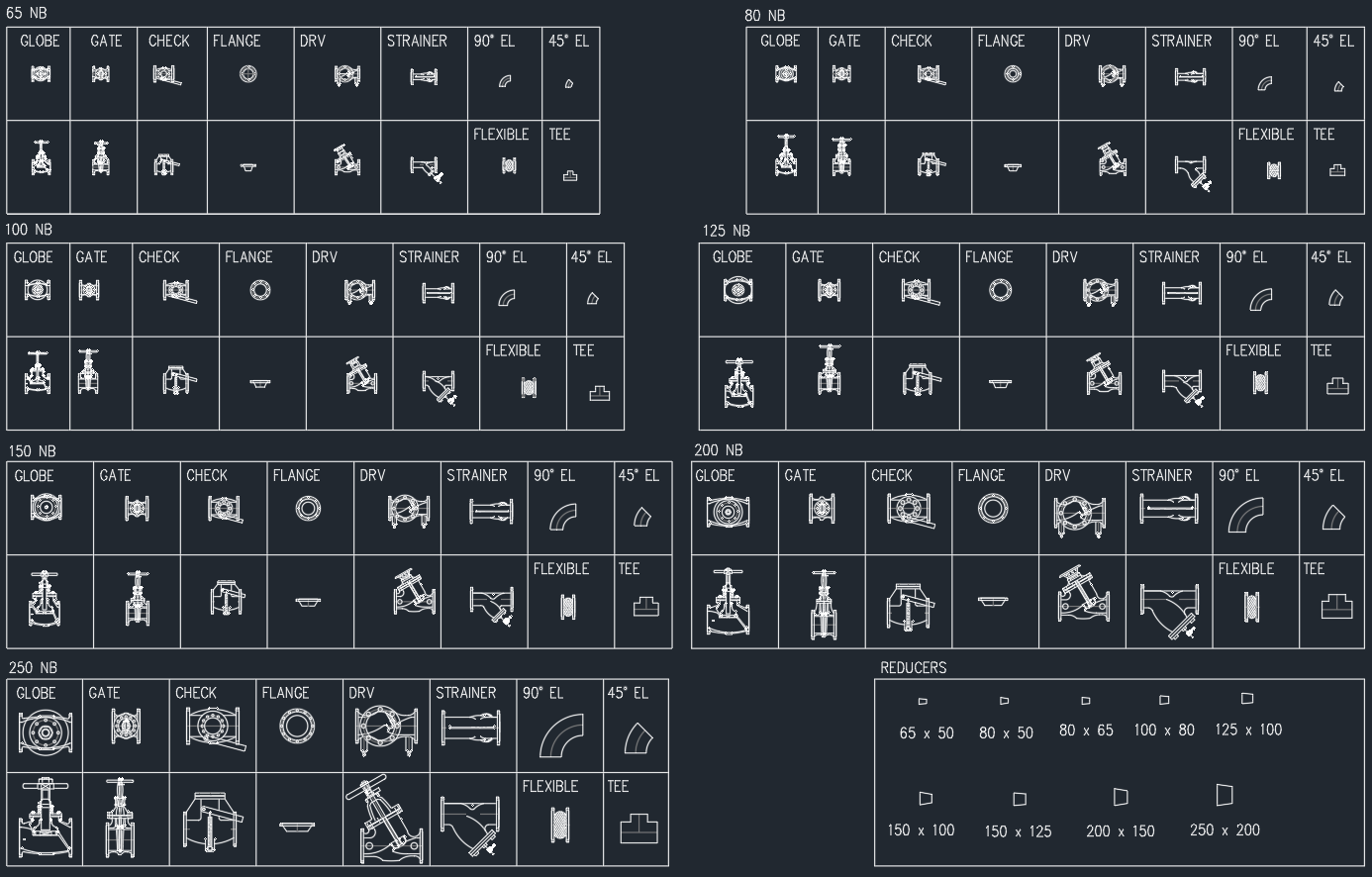Drawing Chilled Water Pipe Fittings and Valves DWG Library