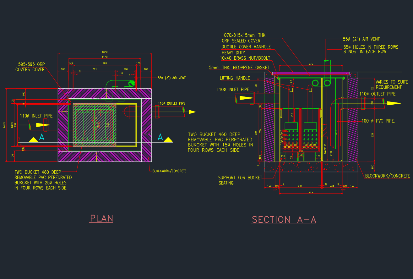 Grease Interceptor Detail Drawing for Plumbing Design