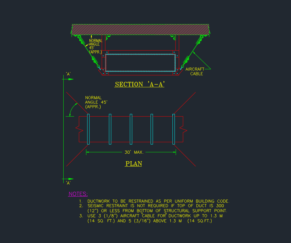 Seismic Restraint for Rectangular Duct AutoCAD Drawing