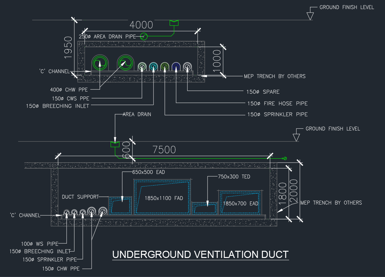Underground Ventilation Duct Drawing for HVAC and MEP Design