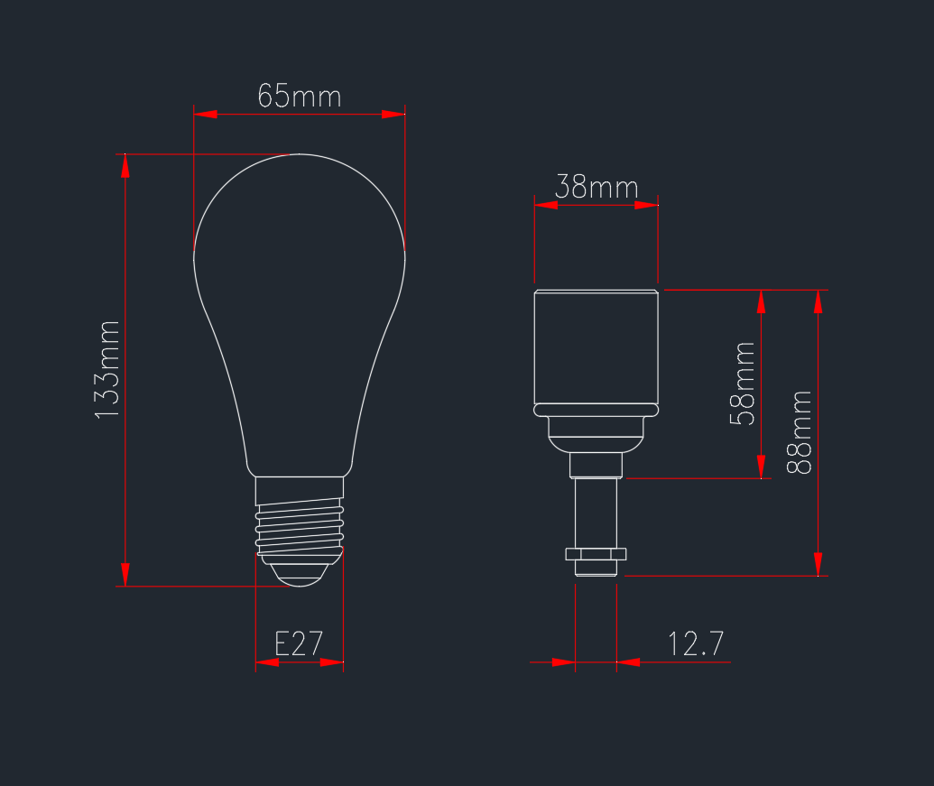 LED Bulb E27 21W A65 2700K Warm White Dimmable | AutoCAD DWG